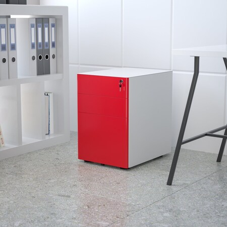 Flash Furniture 3-Drawer Filing Cabinet, White/Red HZ-CHPL-02-RED-WH-GG